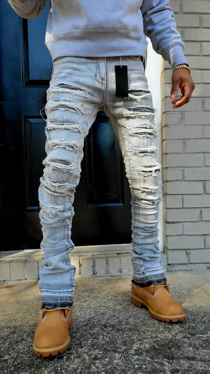 "Stacked" grey ripped washed