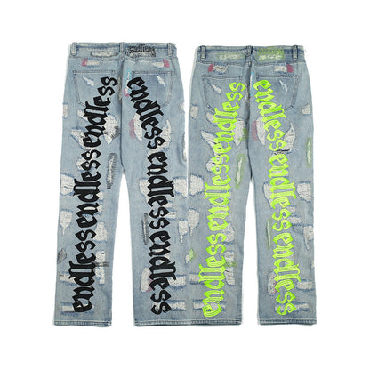 Endless Embroidered ripped vintage jeans trousers (Baggy Fit)