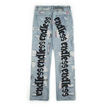 Endless Embroidered ripped vintage jeans trousers (Baggy Fit)