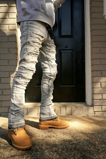 "Stacked" grey ripped washed