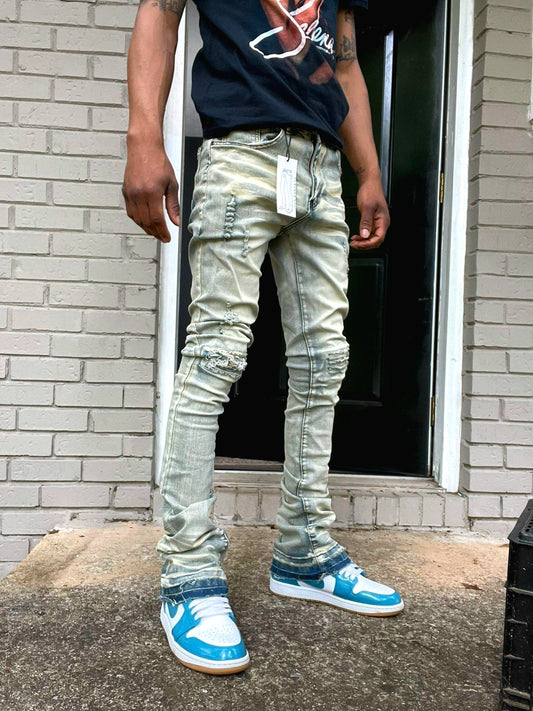 Stacked jeans (blue ripped wash)