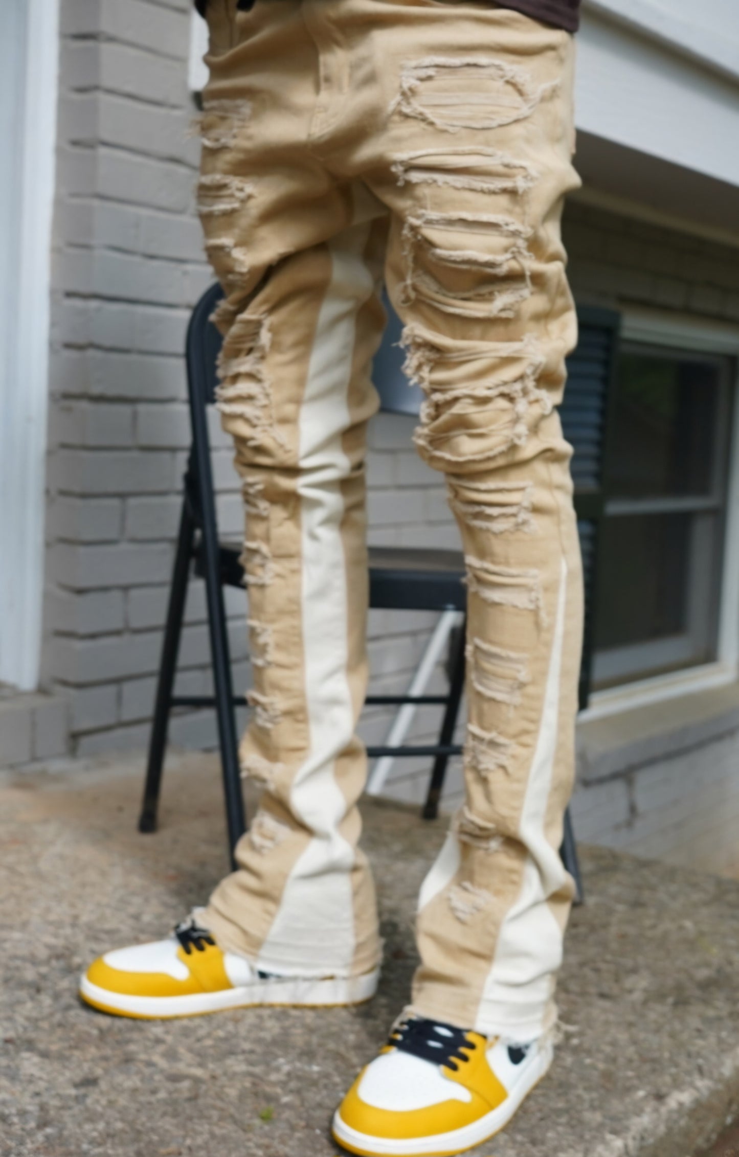 Beige stripe "Stacked Jeans"