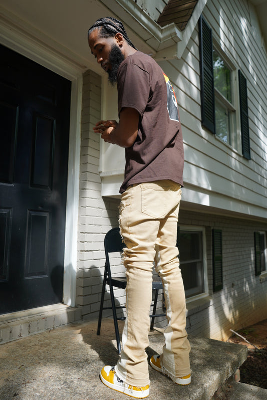 Beige stripe "Stacked Jeans"