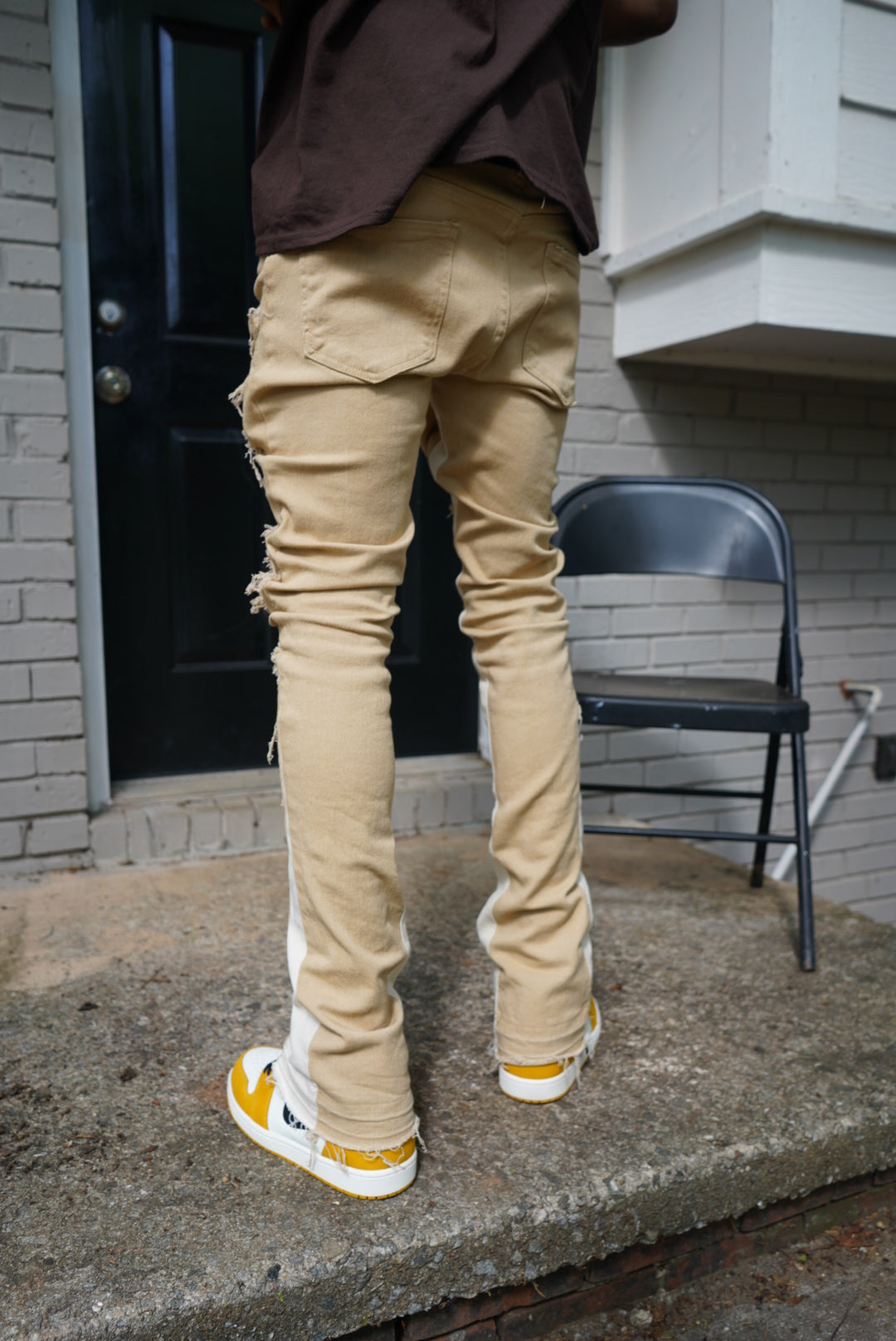 Beige stripe "Stacked Jeans"